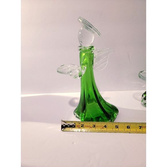 VTG Christmas Angels Art Glass Figurines Set of 3 Votive Candle Holders Green - Picture 12 of 14